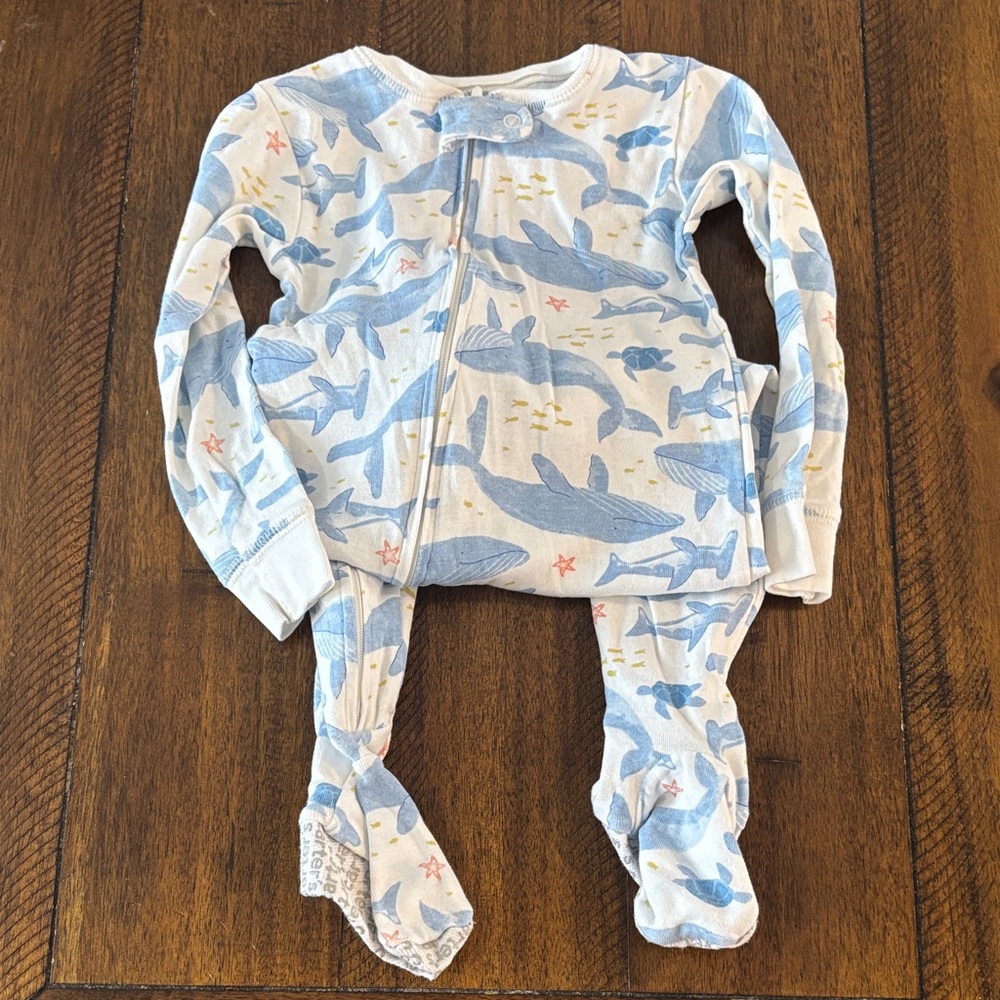 Carter's Blue and White Whale Print Footed Pajamas